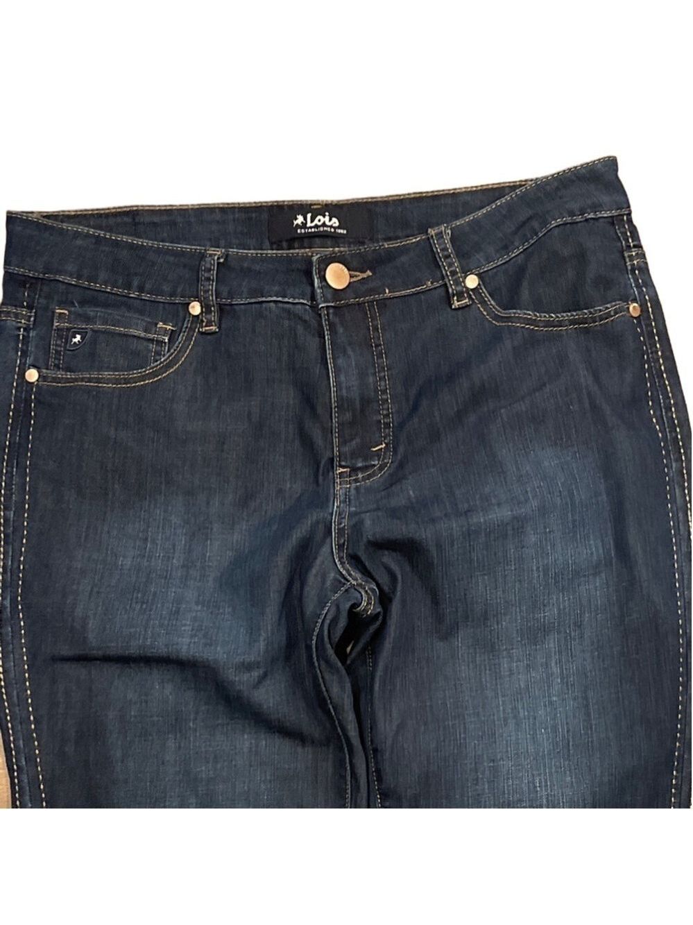 Lois Georgia Capri Jeans W32 Dark Indigo Stretch Denim Mid Rise Cropped - Picture 3 of 10